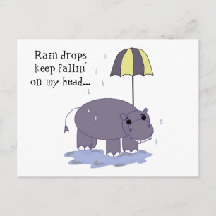 Nilpferd mit Regenschirm an einem regnerischen Tag Postkarte
