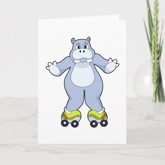 Nilpferd mit Rollschuhen Karte (Vorderseite)