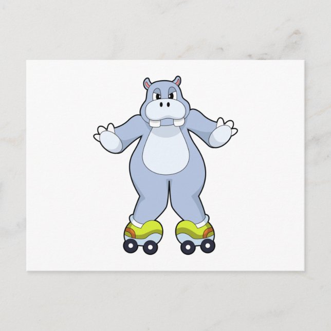 Nilpferd mit Rollschuhen Postkarte (Vorderseite)