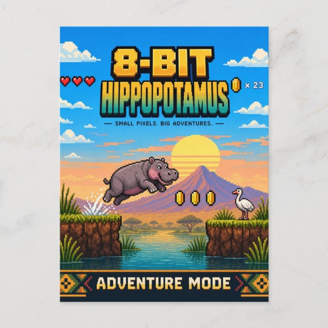 Nilpferd, Retro-8-Bit-Pixelkunst Postkarte (Vorderseite)