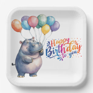 Nilpferd sagt Alles Gute zum Geburtstag  Pappteller