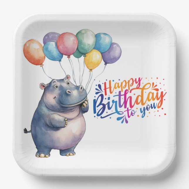 Nilpferd sagt Alles Gute zum Geburtstag  Pappteller (Vorderseite)