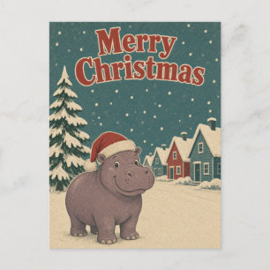 Nilpferd Schnee Reihe Tier Weihnachten Postkarte