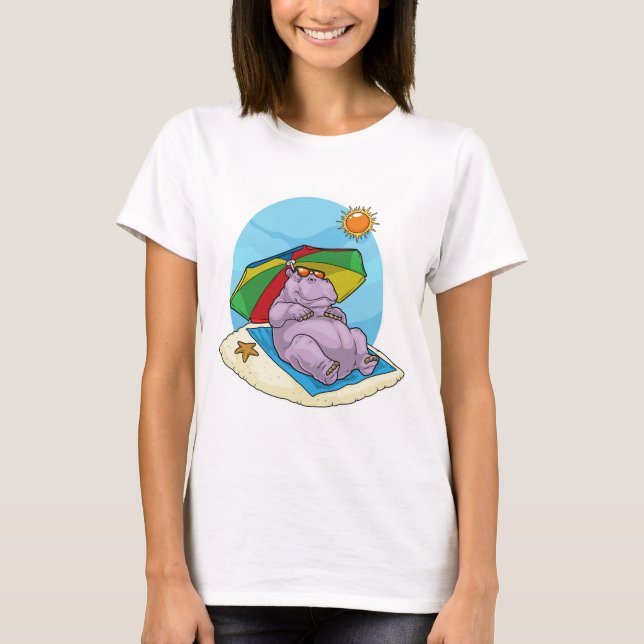 Nilpferd Strand Sonnenschirm Sommer T-Shirt (Vorderseite)