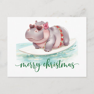 Nilpferd-Surfer auf Surfbrett an Weihnachtsfeierta Postkarte