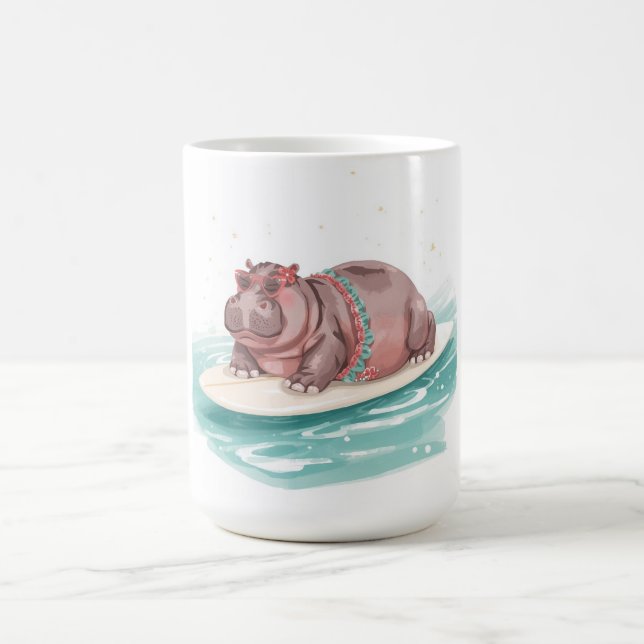 Nilpferd-Surfer auf Surfbrett Kaffeetasse (Mittel)