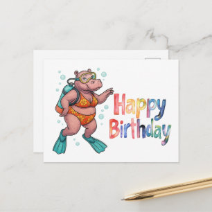 Nilpferd-Taucher unter Wasser Alles Gute zum Gebur Postkarte