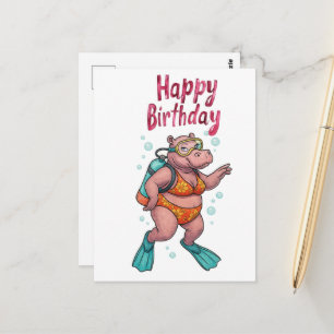 Nilpferd-Taucher unter Wasser Alles Gute zum Gebur Postkarte