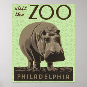 Nilpferd Vintage WPA Zoo Poster Flusspferd Kunst