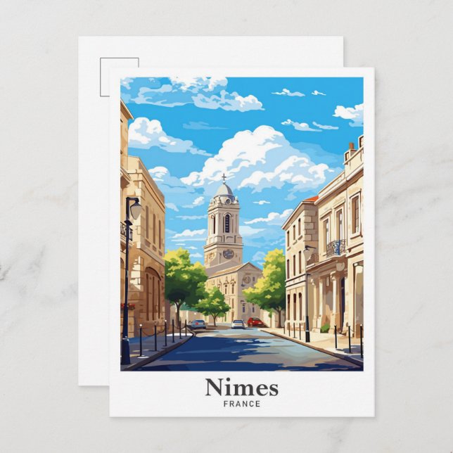 Nimes France Art Vintage Travel Illustration Postkarte (Vorne/Hinten)