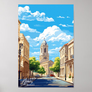 Nimes France Vintage Illustration Poster