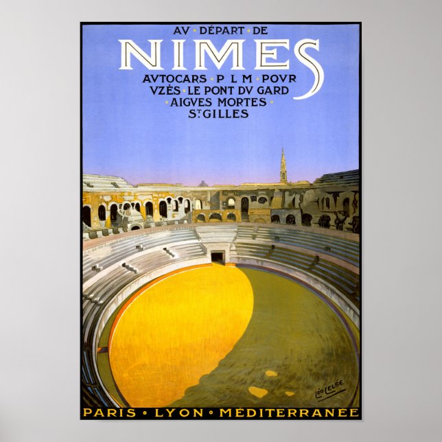 Nimes France Vintage Travel Poster Zurück (Vorne)