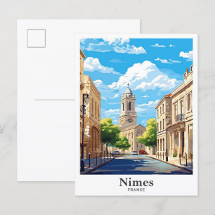 Nimes Frankreich Kunst Vintage Reise Illustration Postkarte