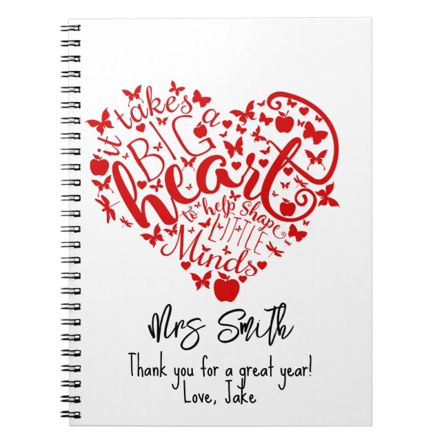 Nimm das große Herz Lehrer Apple Dankeschön Notebo Notizblock (Vorderseite)