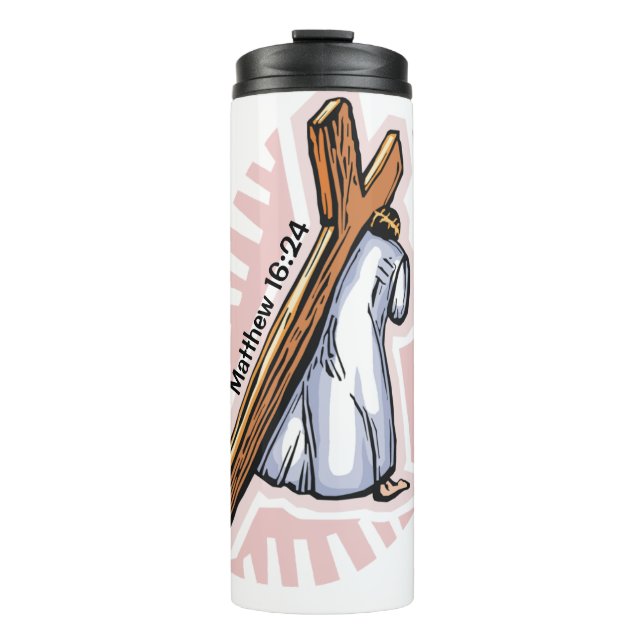 Nimm dein Kreuz Jesus Thermosbecher (Vorderseite)
