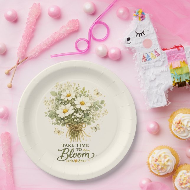 Nimm dir Zeit zum Blühen | Bouquet-Design Pappteller (Party)