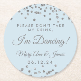 Nimm meinen Drink nicht! Silver Confetti Ice Blue Runder Pappuntersetzer
