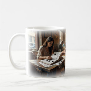 Nimm mich Mädchen und Comic-Held berühren Poster Kaffeetasse