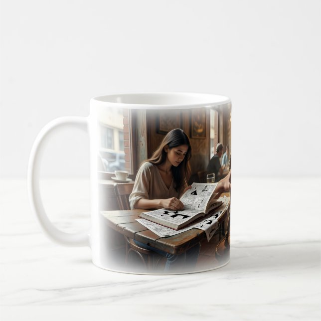 Nimm mich Mädchen und Comic-Held berühren Poster Kaffeetasse (Links)