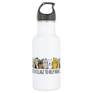 Nimmt ein Dorf Hilfe Obdachlose Katzen Trinkflasche