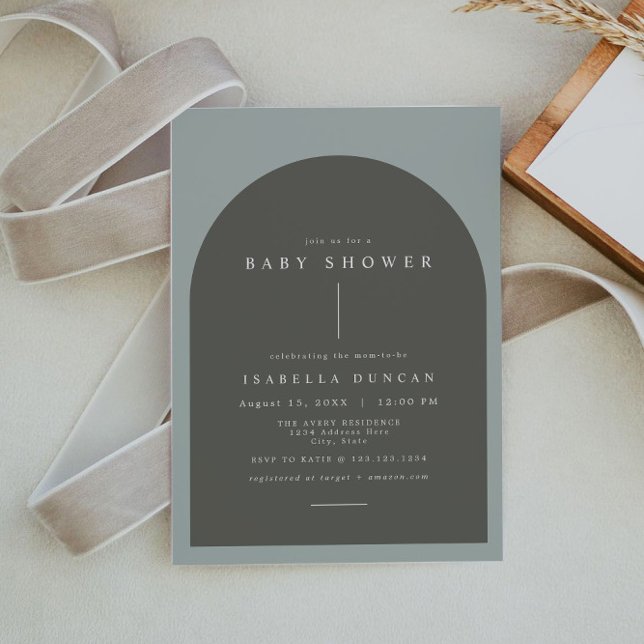 NINA Bohemisch Arch Sage Green Foto Baby Dusche Einladung (Von Creator hochgeladen)