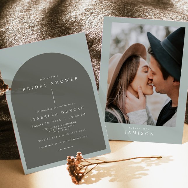 NINA Bohemisch Arch Sage Green Foto Brautparty Einladung (Von Creator hochgeladen)