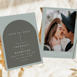 NINA Boho Sage Green Arched Foto Save the Date Einladung