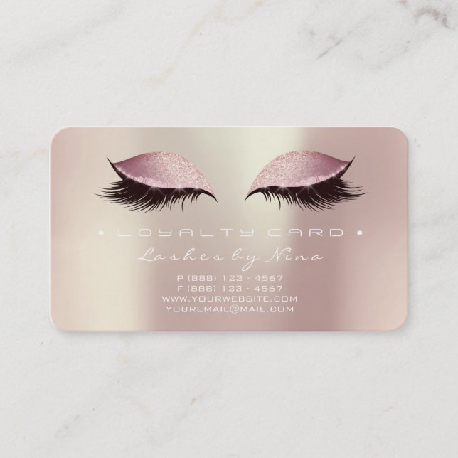 Nina Loyalty Card 6 Beauty Lashes Rose Pink Gold Treuekarte (Vorderseite)