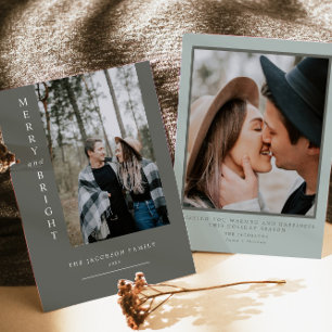 NINA Modern Boho Sage Green Foto Weihnachtskarte Einladung