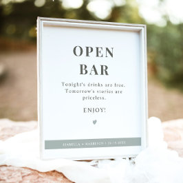 NINA Modern Sage Green Open Bar Wedding Sign Poster
