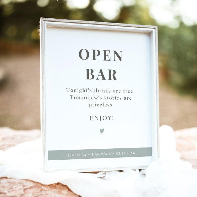 NINA Modern Sage Green Open Bar Wedding Sign Poster (Von Creator hochgeladen)