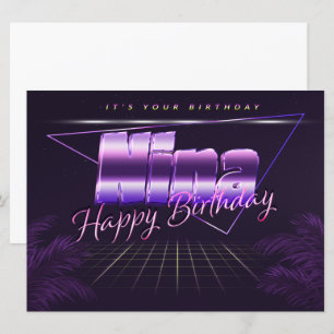 Nina Name Vorname lila retro Karte Geburtstag