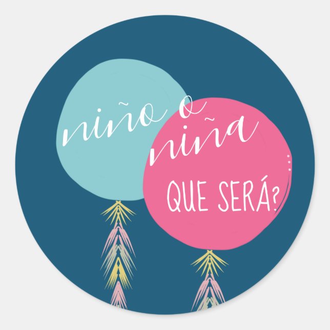 Nina o Nino Gender Reveal Tassel Balloon Navy Runder Aufkleber (Vorderseite)