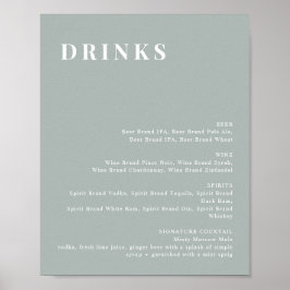 NINA Sage Green Modern Bar Menu Sign Poster
