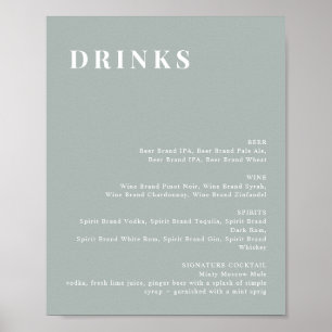 NINA Sage Green Modern Bar Menu Sign Poster