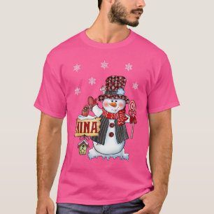 Nina Snowman Christmas Candy Cane Red Kariert Sant T-Shirt