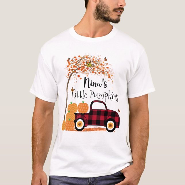 Nina's Little Pumpkins Red Truck Herbst T-Shirt (Vorderseite)