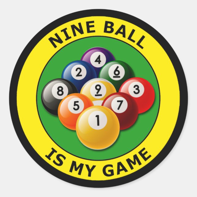 NINE BALL IST MEIN SPIEL RUNDER AUFKLEBER (Vorderseite)