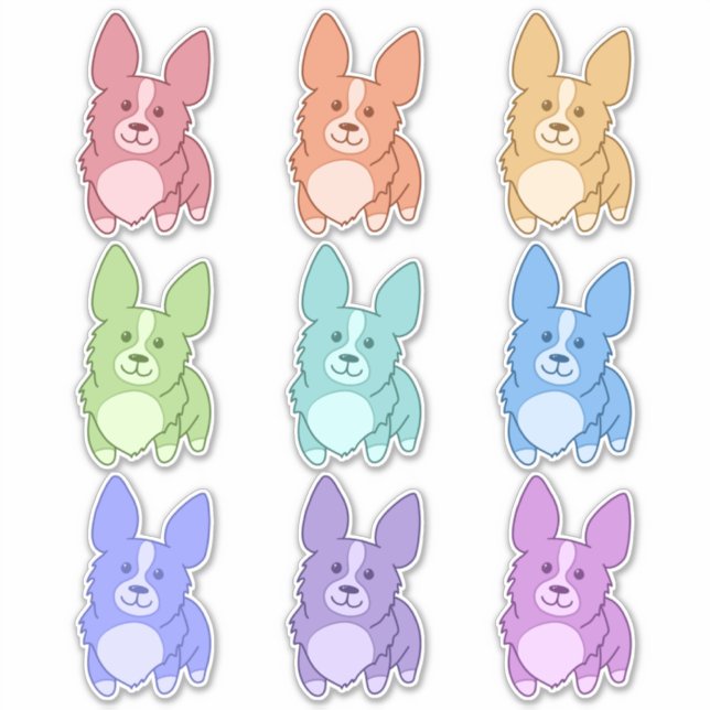 Nine Colorful Corgi Stickers Aufkleber (Vorderseite)