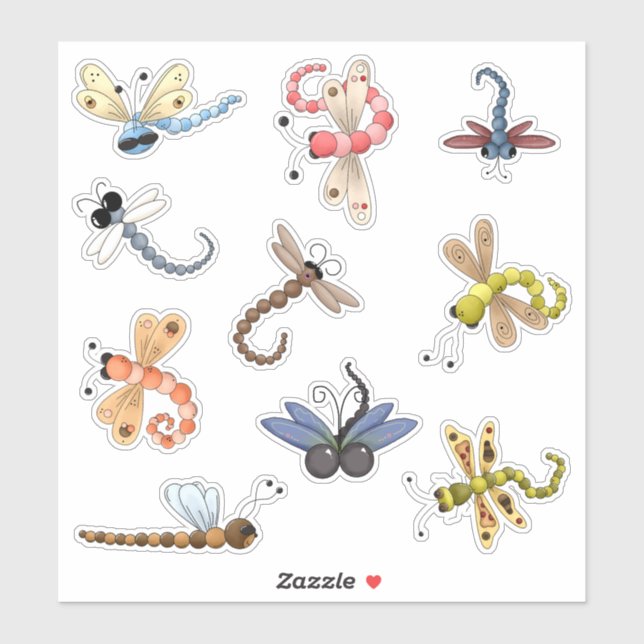 Nine Colorful Dragonflies Vinyl Aufkleber (Blatt)