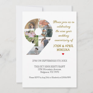 Nine Custom Foto Hochzeit Jahrestag Einladung
