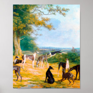 Nine Greyhounds in einer Landschaft von Jacques La Poster