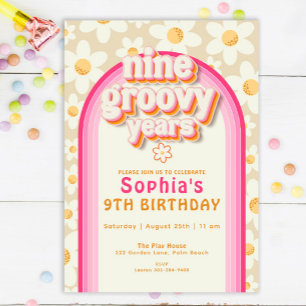 Nine Groovy Years Boho Daisy Rainbow Birthday Einladung