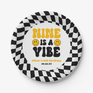 Nine Is A Vibe Retro Neunter 9. Geburtstagsparty Pappteller