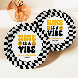 Nine Is A Vibe Retro Neunter 9. Geburtstagsparty Pappteller