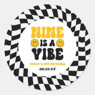 Nine Is A Vibe Retro Neunter 9. Geburtstagsparty Runder Aufkleber