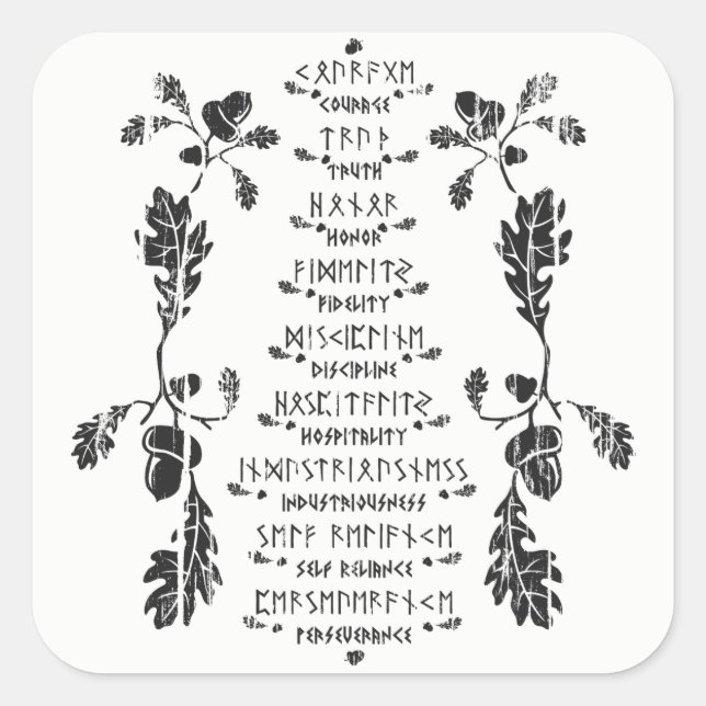 Nine Noble Tugendaufkleber Quadratischer Aufkleber (Vorderseite)