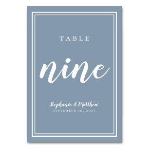 NINE Simple Modern Chic Dusty Blue Wedding Tischnummer