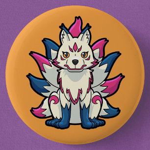 Nine-Tails Fox- Kyuubi Kitsune Yokai Button
