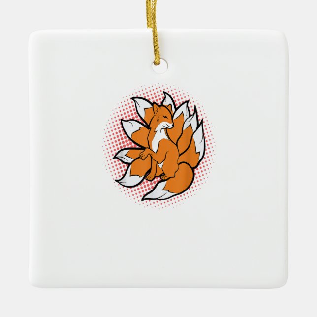 Nine Tails Kitsune Japanese Fox Kami Inari für Gi Keramikornament (Vorderseite)